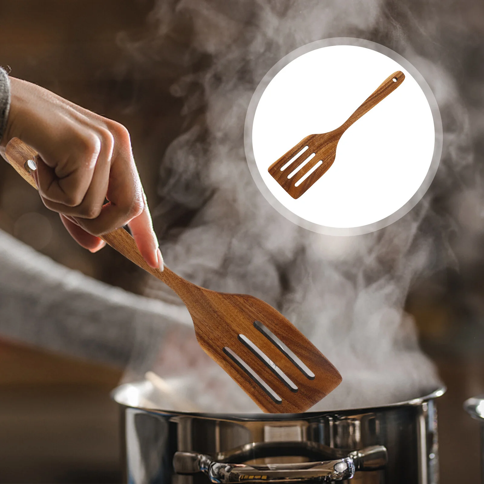

Wooden Portable Spatulas Slotted Turner Nonstick Salad Cooking Kitchen Supplies