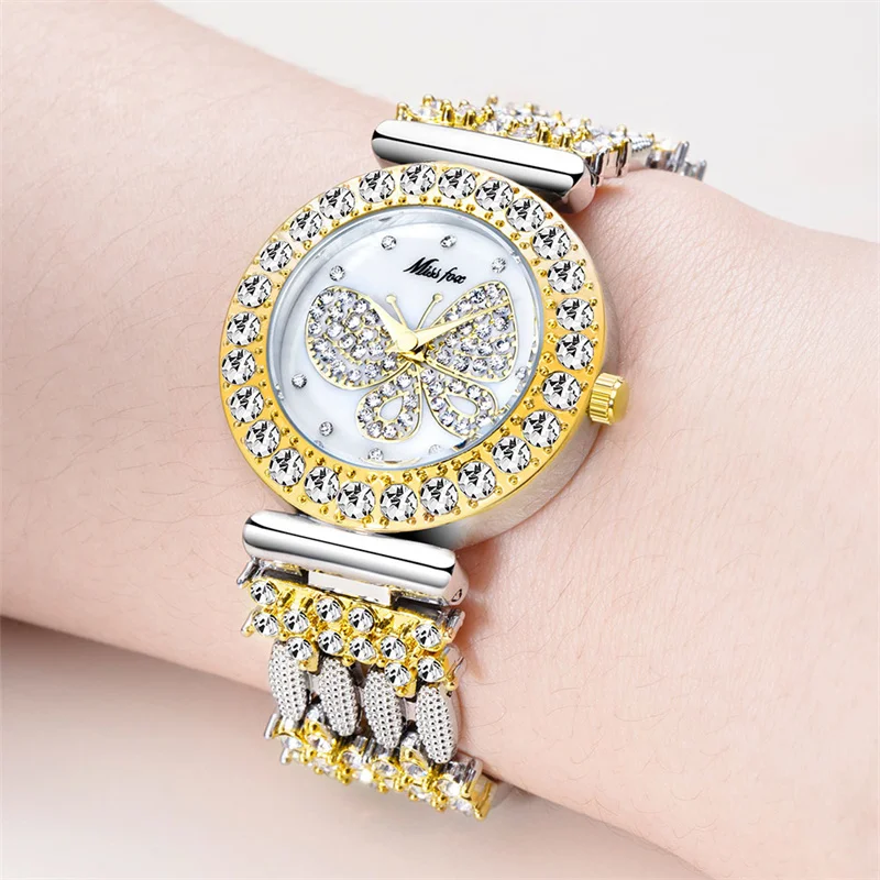 Diamond Watches for Women Top Brand Luxury Stainless Steel Fashion Butterfly Bling Elegant Ladies Quartz Watch Waterproof Clock