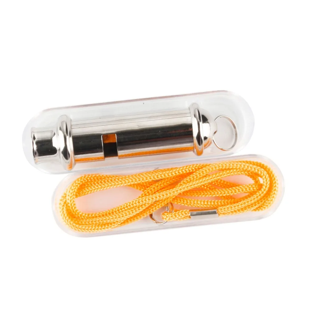 Metal Whistle With Neck Chain Stainless Steel Lanyard Police Whistle High Frequency Outdoor