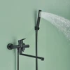 Matte Black Bathtub Faucet Long Spout Rotation Wall Mount with ABS Handshower Cold Hot Water Mixer Bathroom Shower Faucet 3