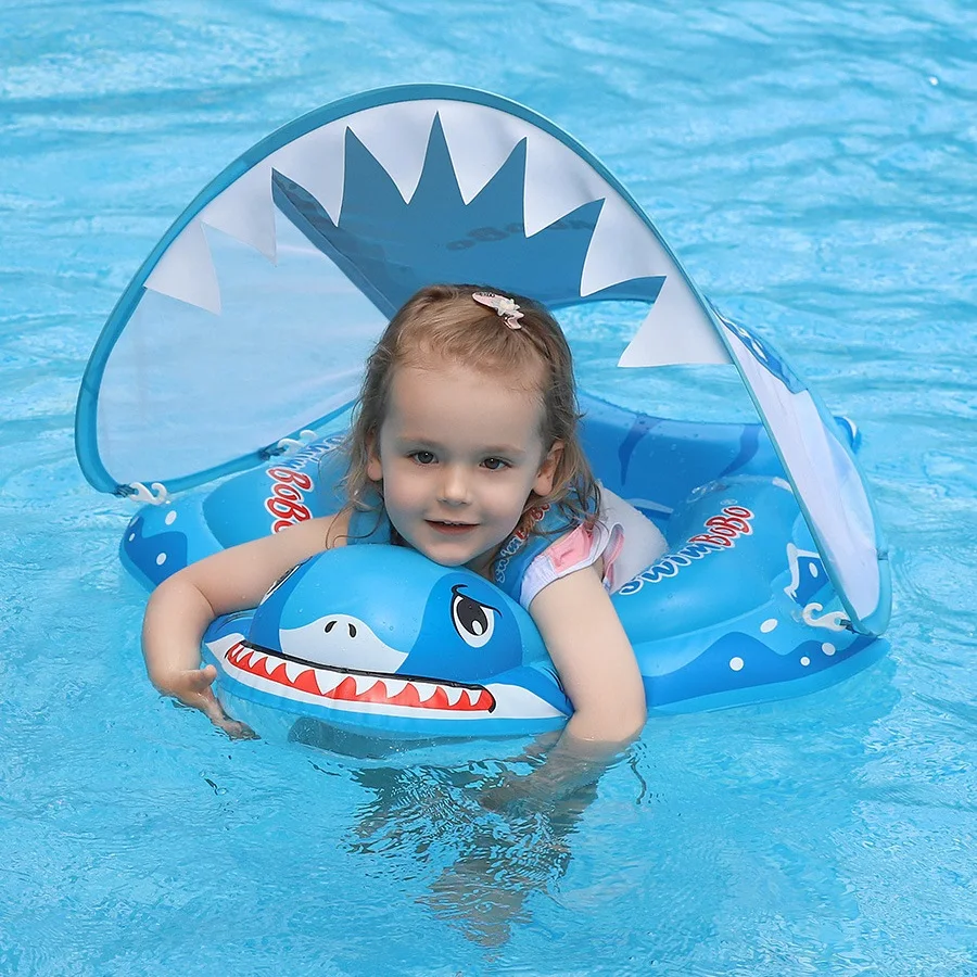 Pvc Inflatable Baby Swimming BOBO Float With Sunshade Canopy Seat Pocket For Toddlers Infant Kids Age 1-3 Pool Beach Arm Floatie 5