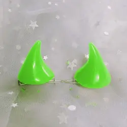 Charming Devil Horn Hair Barrettes - Cute Halloween Cosplay Hair Accessory (Green)