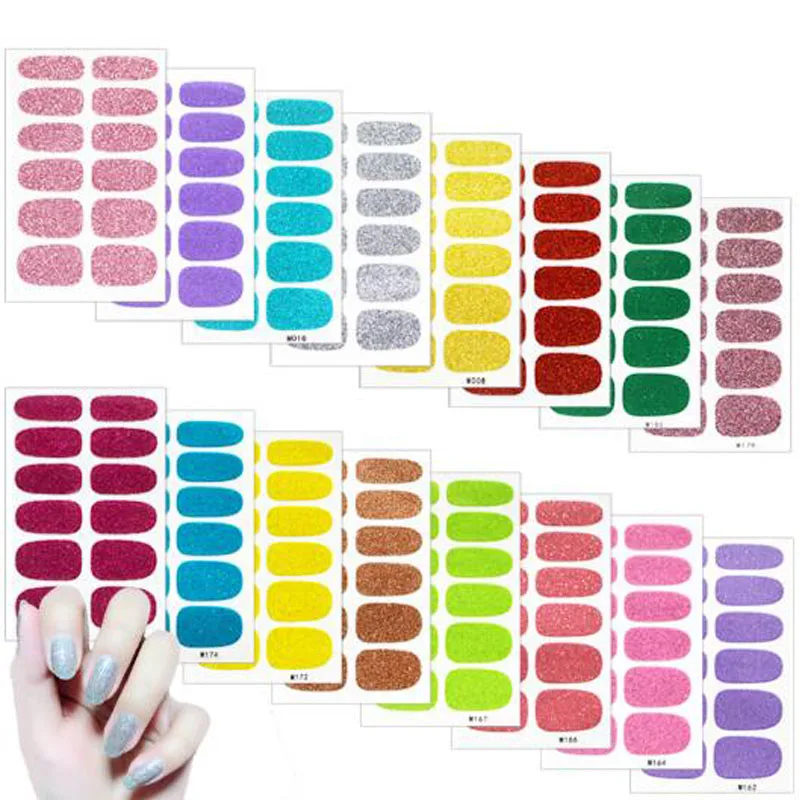 

Pure Color Glitter Flash Fake Nail Sticker Decals Finished Nail Polish Wraps Tip DIY Creative Salon Nail Beauty Manicure Decors