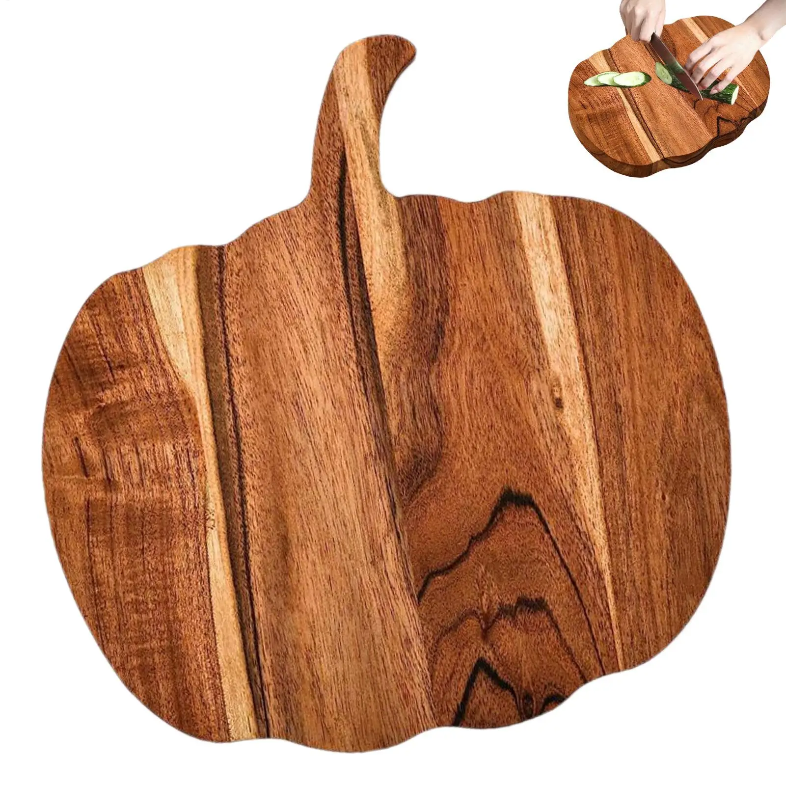 Halloween Kitchen Decorative Pumpkin-shaped Cutting Board Bread Board Wood Cutting Board with Handle for Chopping Meat Vegetable