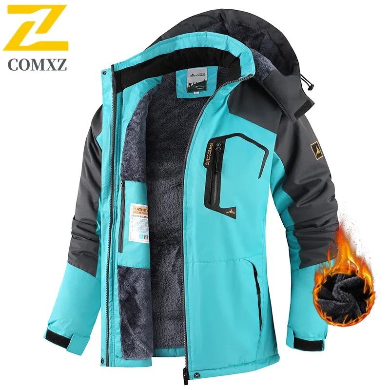 COMXZ Hooded Winter Jackets Warm Outdoor Windproof Adventure Hiking Camping Quilted Jacket Classic Climbing Racing Men's Jacket