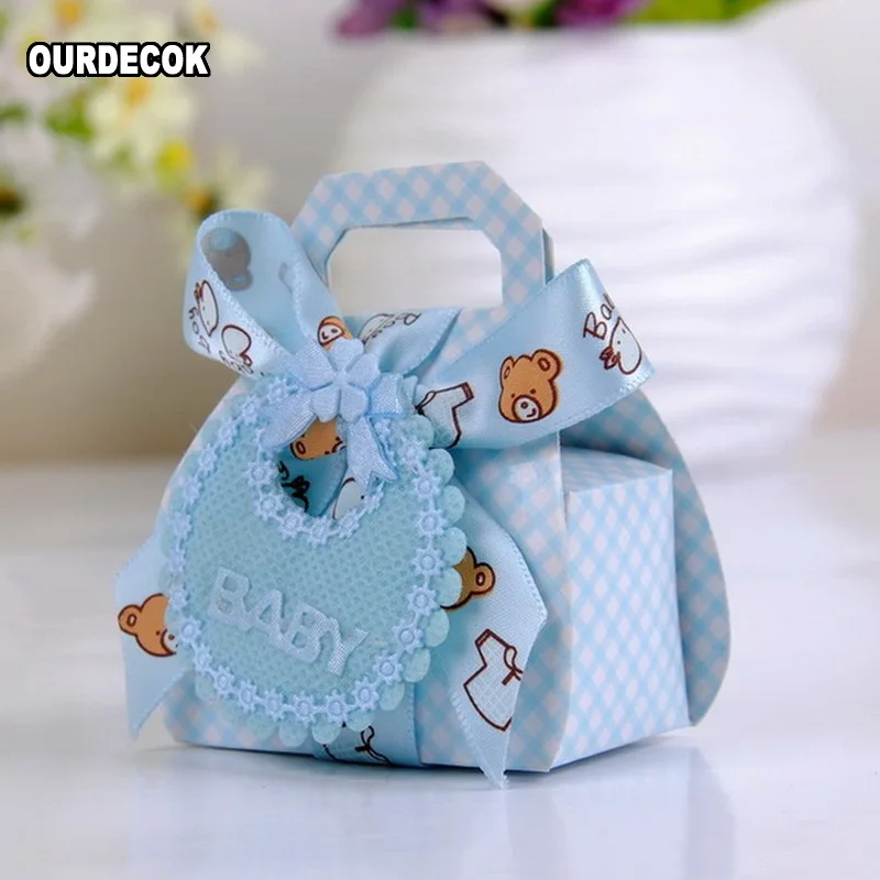 24 teile/los Bär Form DIY Papier Hochzeit Geschenk Taufe Baby Shower Party Favor Boxen Zarte Candy Box mit Lätzchen Tags & bänder – Detail 1