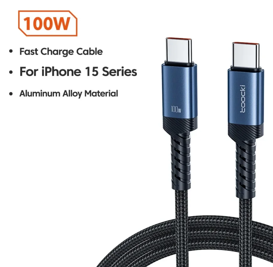 thumbnail image 1 of Cable de carga rápida Toocki PD de 100 W, cable USB C a USB C para iPhone 15, Samsung, Huawei, Honor, Xiaomi, cable doble tipo C, 1 of 5
