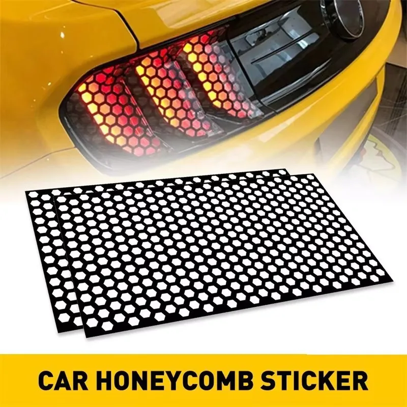 Car Sticker Car Tail Light Decals Honeycomb Stickers Stylish Tail Lights DIY Hollow Protector Decals Auto Rear Lamp Decoration Wrap Film 48*30cm