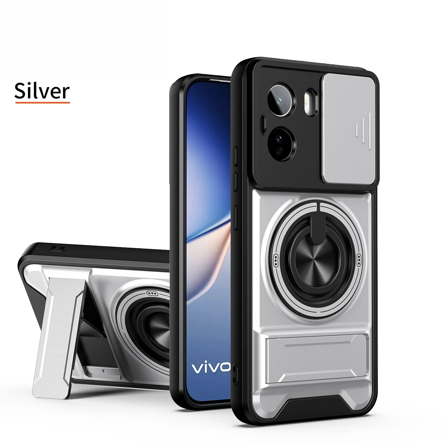 360° Rotating Magnetic Phone Case with Lens Protection and Push Window Bracket, Magsafe-Compatible Protective Cover