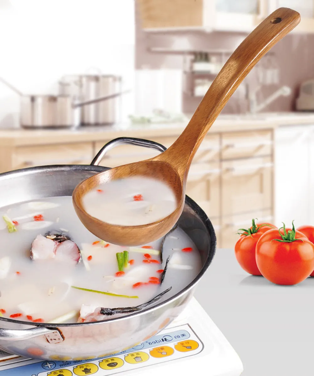 Wooden Large Capacity Spoon High Temperature Kitchen Cooking Utensil Tools Cuisine Soup Teaspoon Catering Spoon Кухонне приладдя
