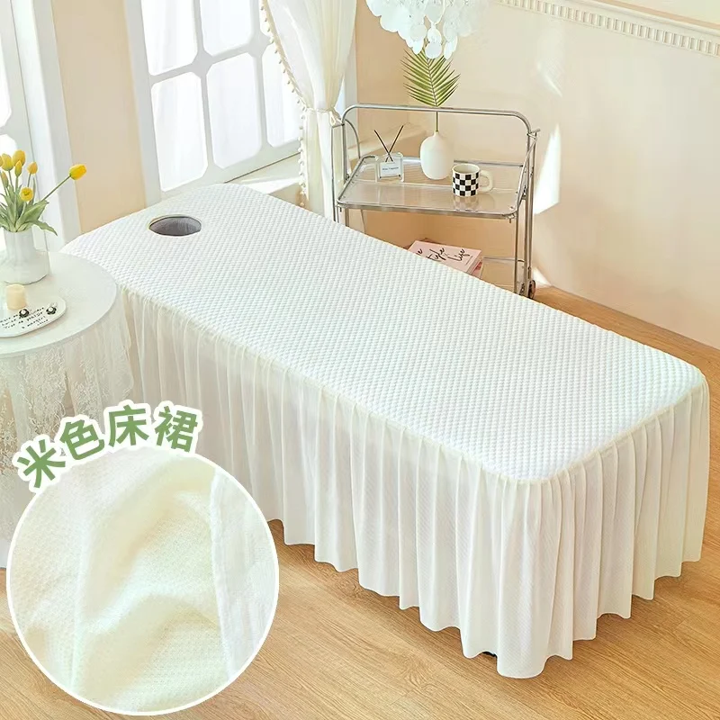 Summer Cool Bedskirt for Beauty Salon Full Cover Skin-Friendly SPA Massage Table Bed Cover Sheet Bed Skirt Colchas with Hole