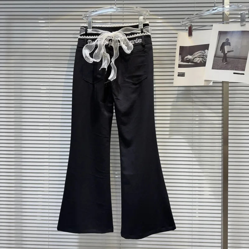 

Брюки BORVEMAYS в стиле пэчворк с сетчатым ремнем и широкими штанинами, темпераментные кружевные повседневные облегающие брюки с высокой талией и вышивкой, летние WZ8694