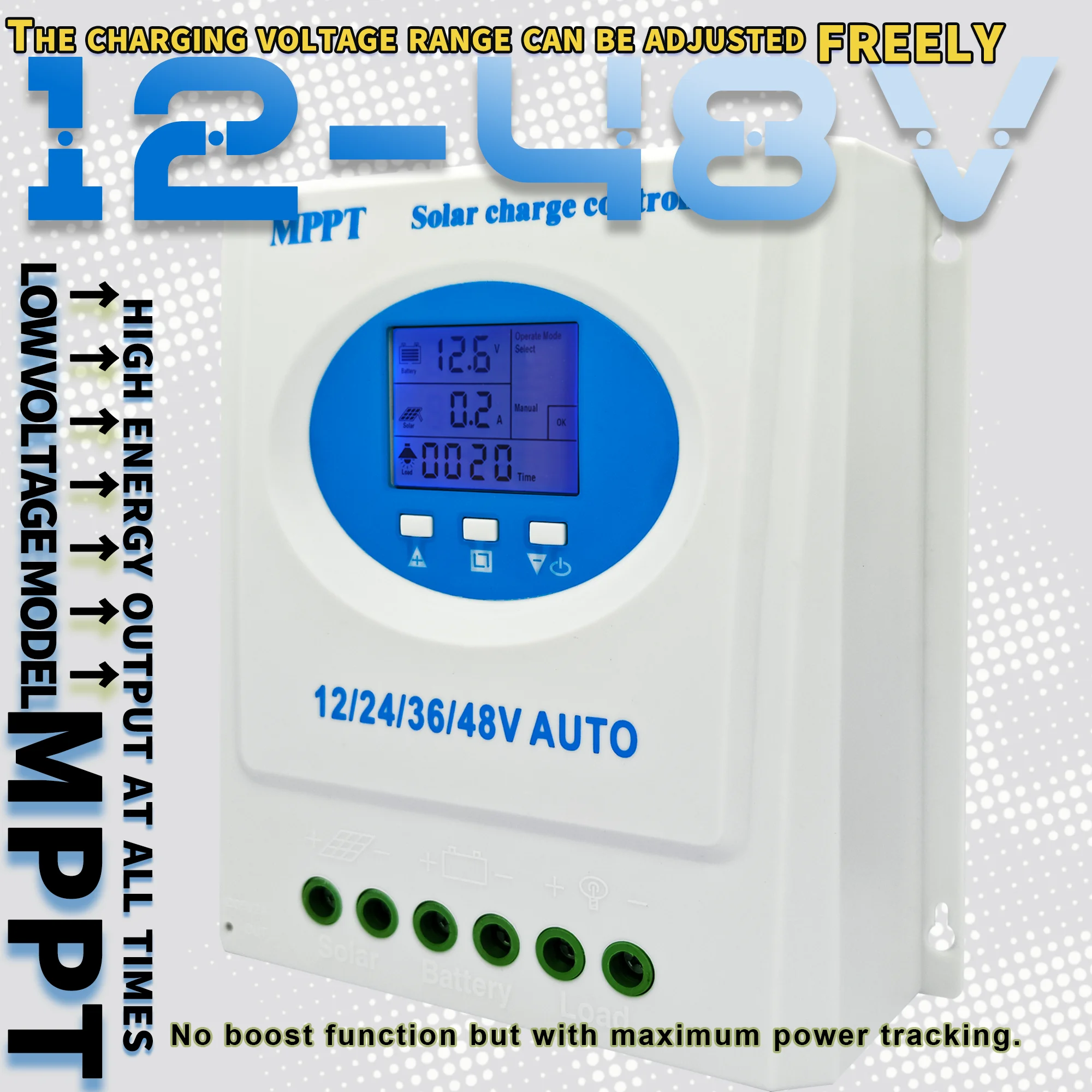 MPPT Solar Controller with Real-Time LCD Monitoring, 7 Modes & Multi-Voltage Sup