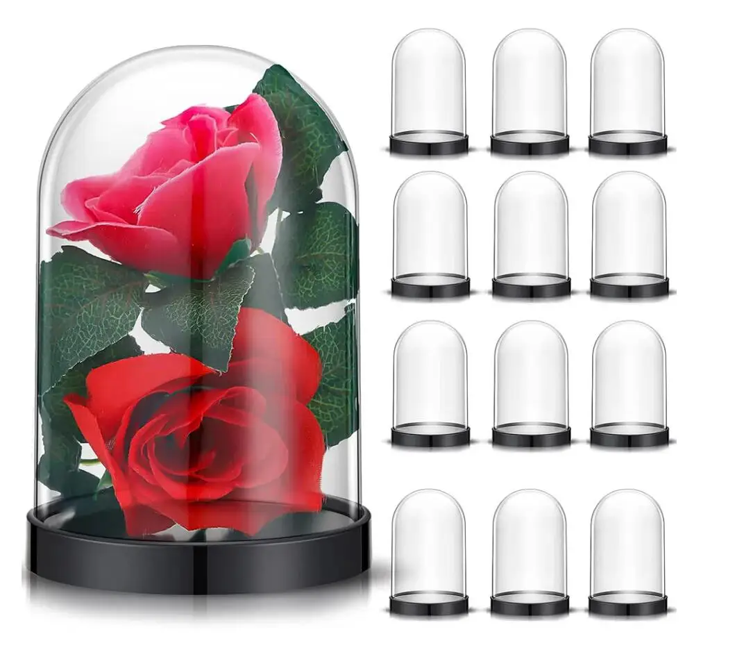 50/100X 15x9cm 홈 장식 꽃병 플라스틱 꽃 디스플레이 Cloche 벨 항아리 아크릴 병 기본 먼지 커버 디스플레이 불멸의 상자