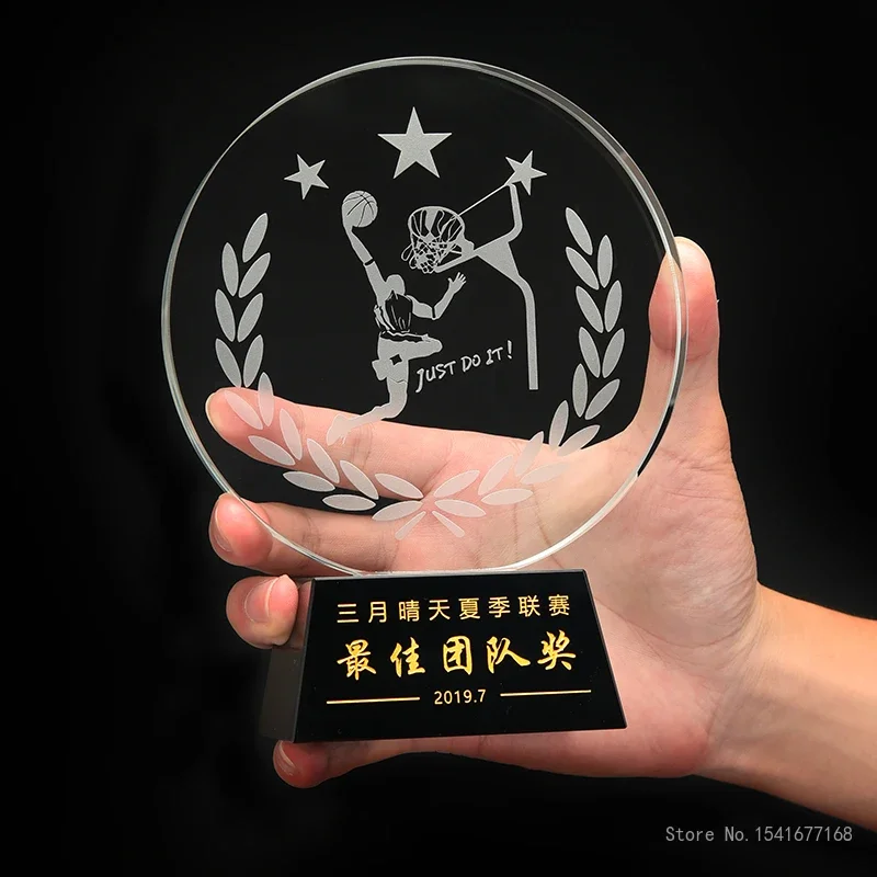 Customized Ball Tennis Badminton Sports Competition Crystal Trophy Creative Excellent Reward Home Decoration Crystal Trophy, 1Pc