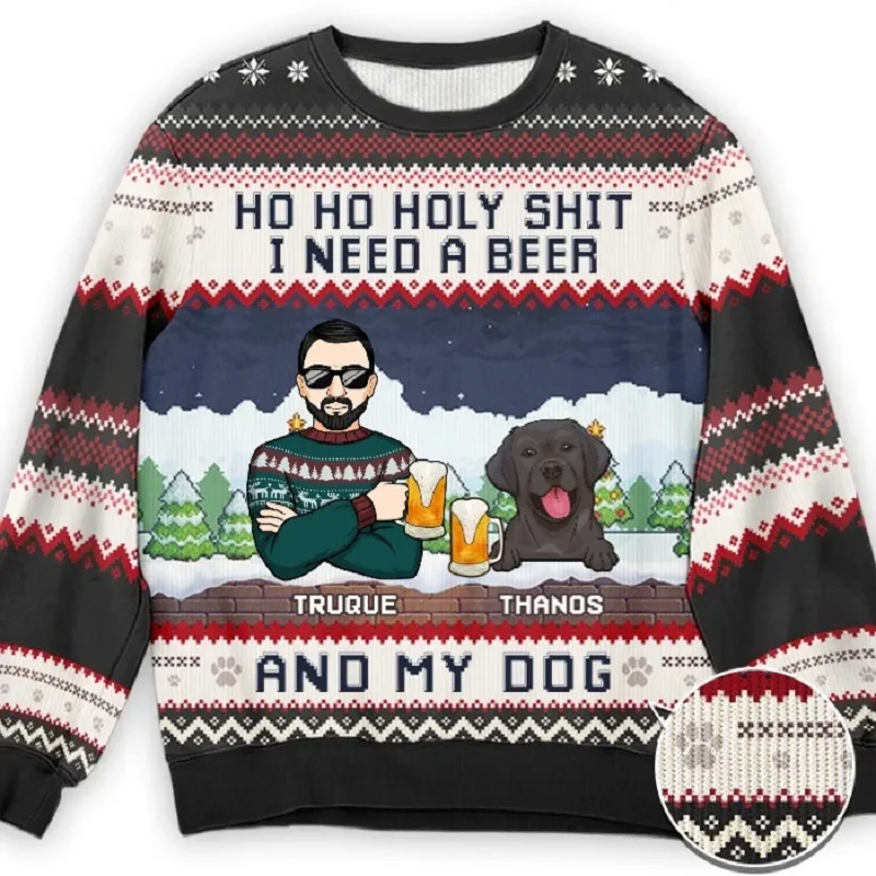 Men Women Black Dog Christmas Ugly Christmas Sweater Pullover Tacky Xmas Jumper Tops 3D Long Sleeve Holiday Party Sweatshirt