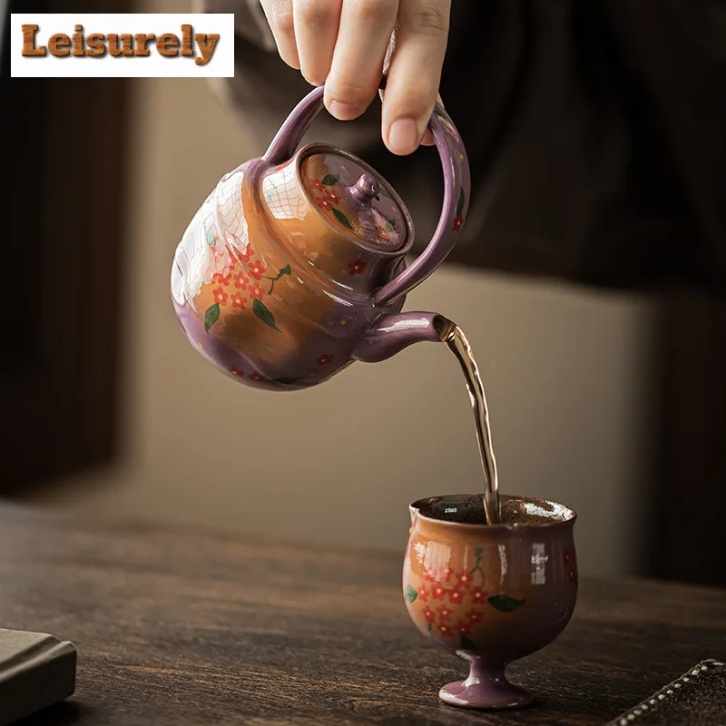 150ml Powder Yin Lilac Purple Hand Drawn Flower Lifting Handle Teapot Japanese Tea Infuser Pot Tea Maker Kettle With Filter Gift