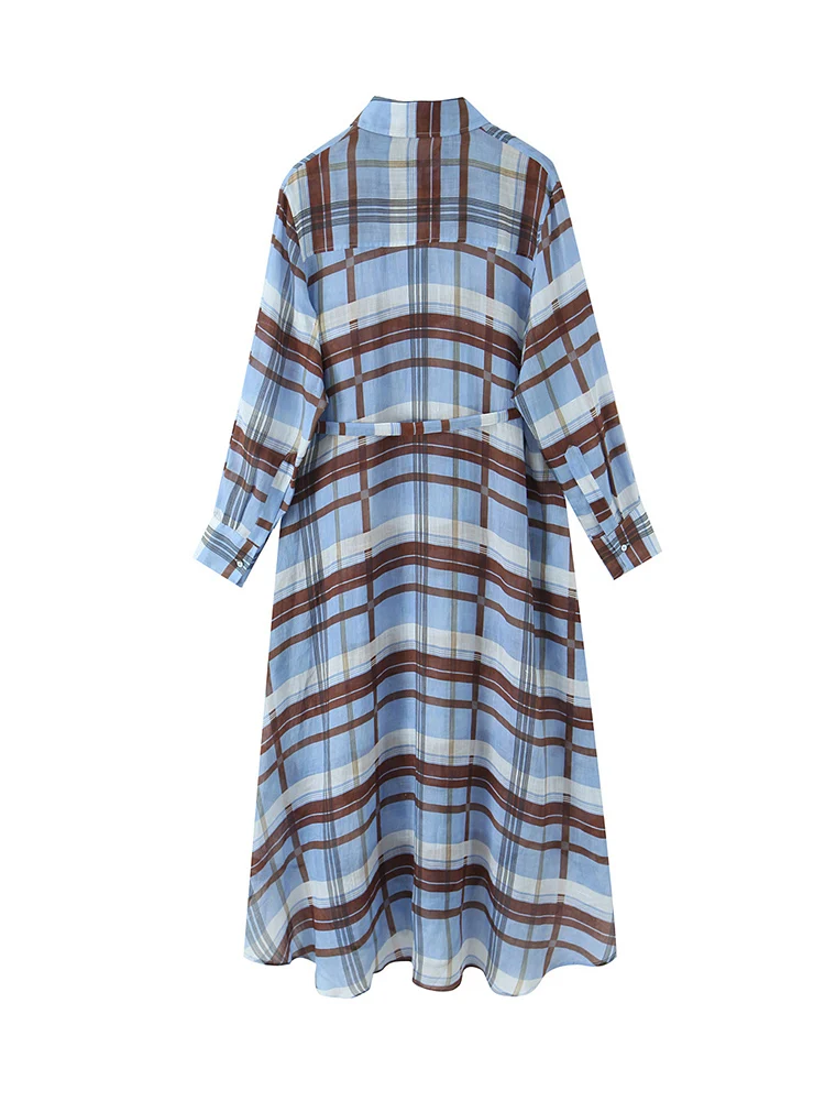 Women's Plaid Printed Shirt Dress Spring Autumn Casual Long Dresses 2025 New Long Sleeve Lace Up Female Thin Streetwear