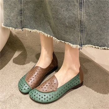 여성용 할로우 플랫 샌들 신발, 메쉬 크록스 레트로 캐주얼 가죽, 아늑한 얕은 통기성 워킹 슬라이드, 여름 신상