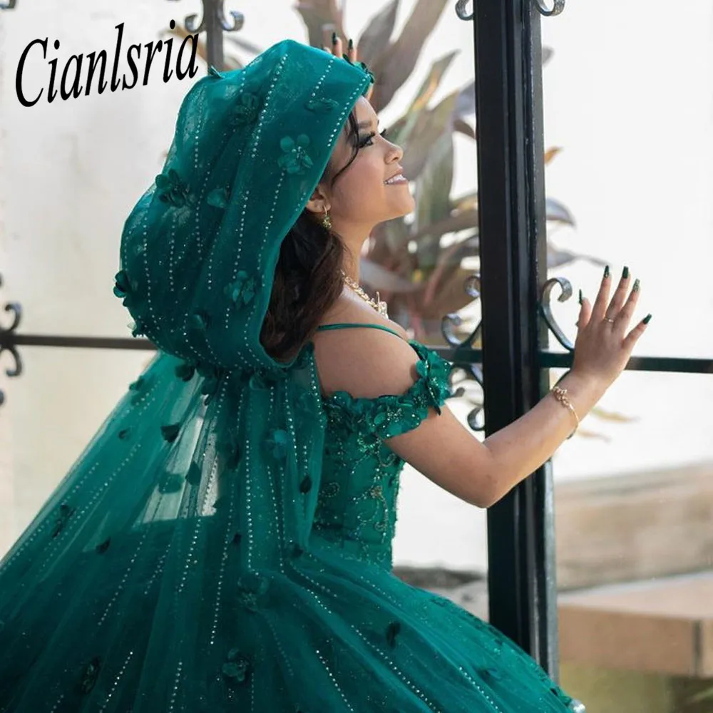 

Темно-зеленые платья принцессы для Quinceanera 2023 женское кружевное милое вечернее блестящее платье для дня рождения 15 дюймов Индивидуальный размер