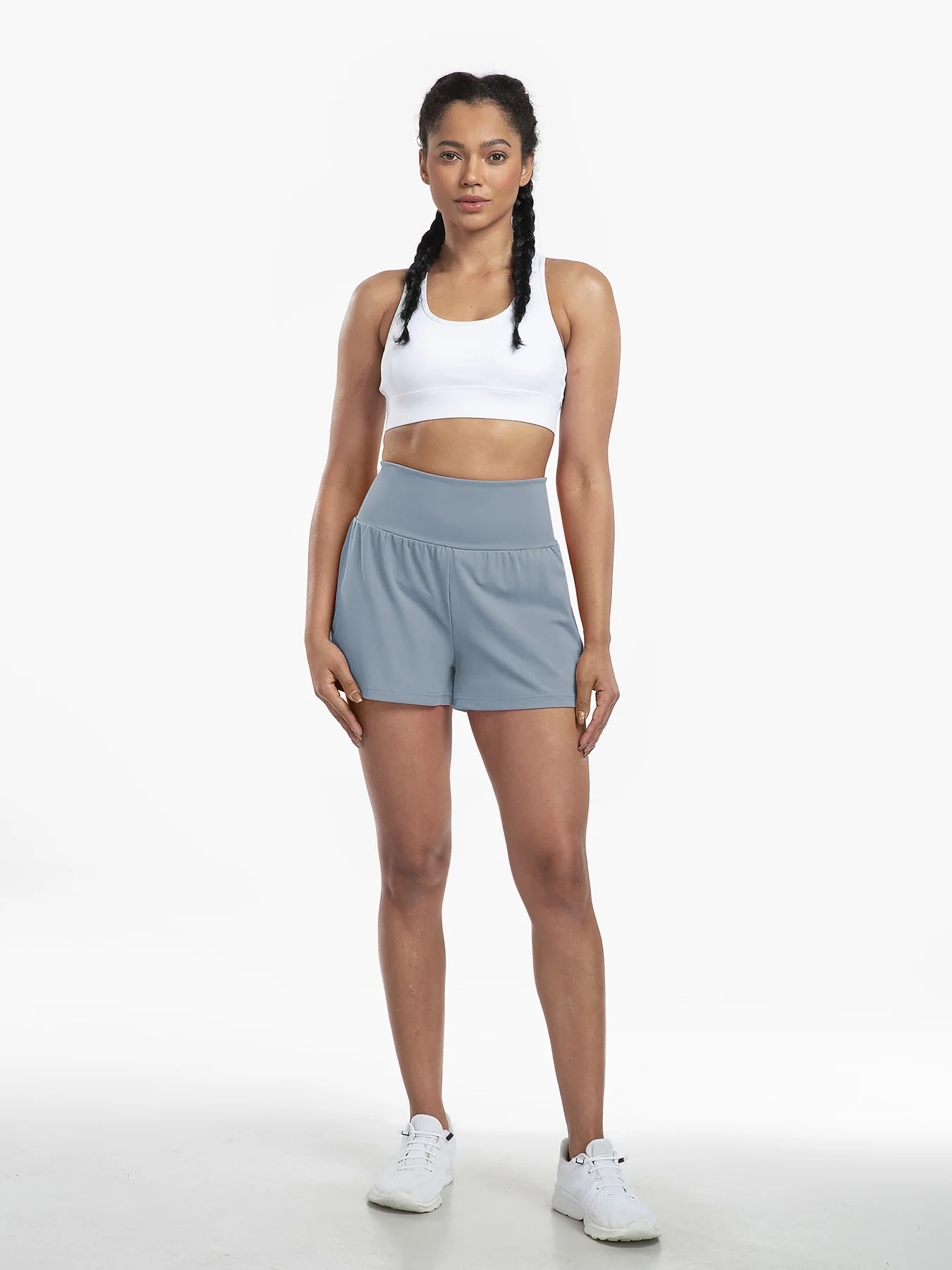 High Waisted 2-in-1 Yoga Shorts With Back And Side Pockets