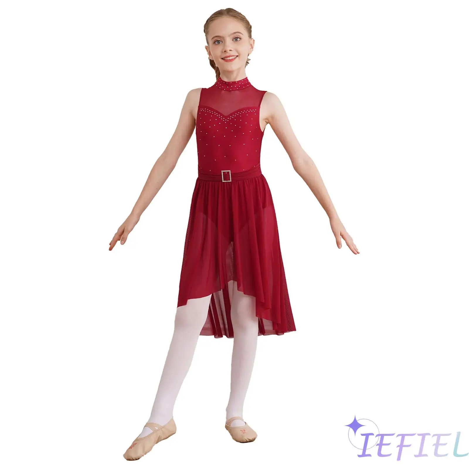 

Детское балетное платье с блестками для девочек, Латиноамериканский джаз, лирическое современное танцевальное платье с вырезами на спине, одежда для бальных танцев со встроенными трусами