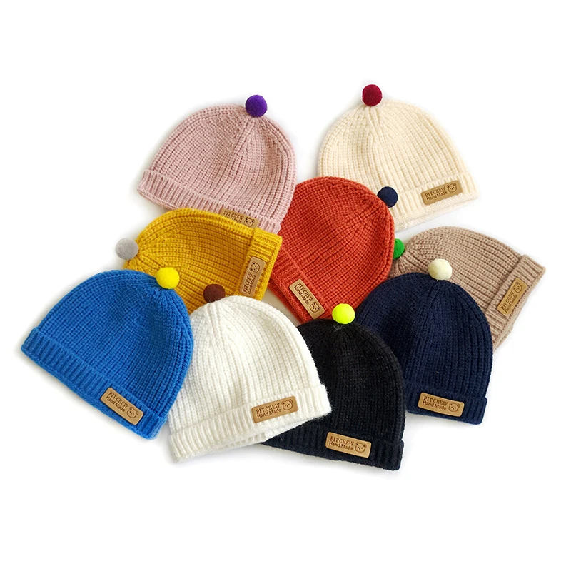 

Autumn Winter Crochet Baby Hat Soft Pompom Infant Toddler Cap Beanie Solid Color Kids Knitted Warm Bonnet Hats Baby Boy Girl Cap