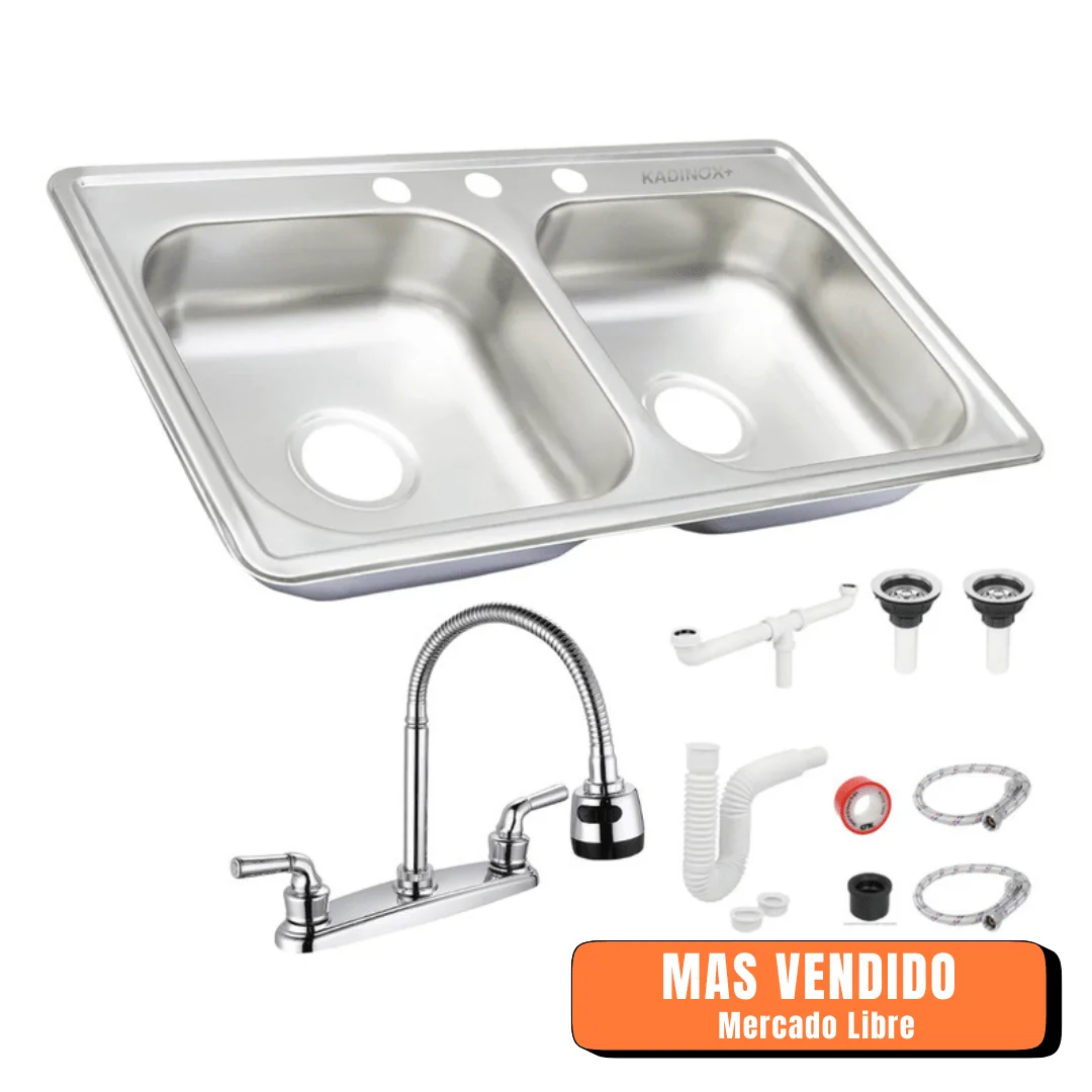Fregadero Tarja para Cocina Doble Tina de Acero Inoxidable 84x48 cm con Kit