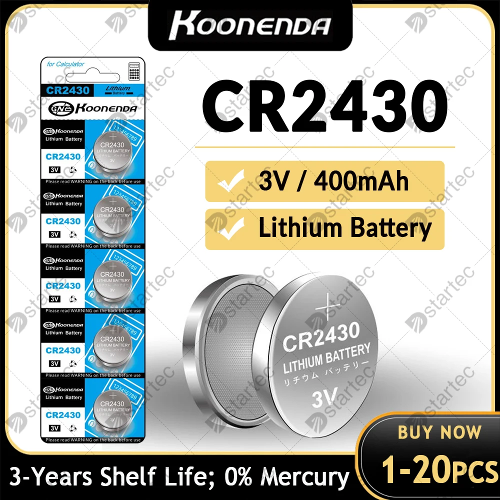 

1-20PCS CR2430 3V Lithium Battery, CR 2430 DL2430 Coin Batteries for Medical, Fitness Devices, Watches, CR Lithium 3 Volt Cell