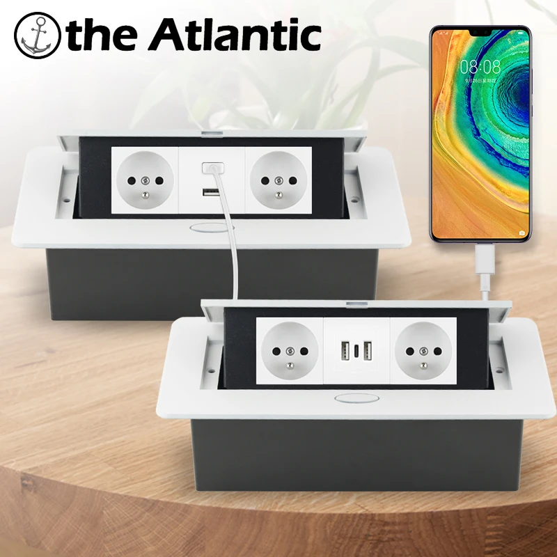 16a France Desktop Socket Outlet With Usb Recessed Plug Popup Table Power Strip Hidden Socket