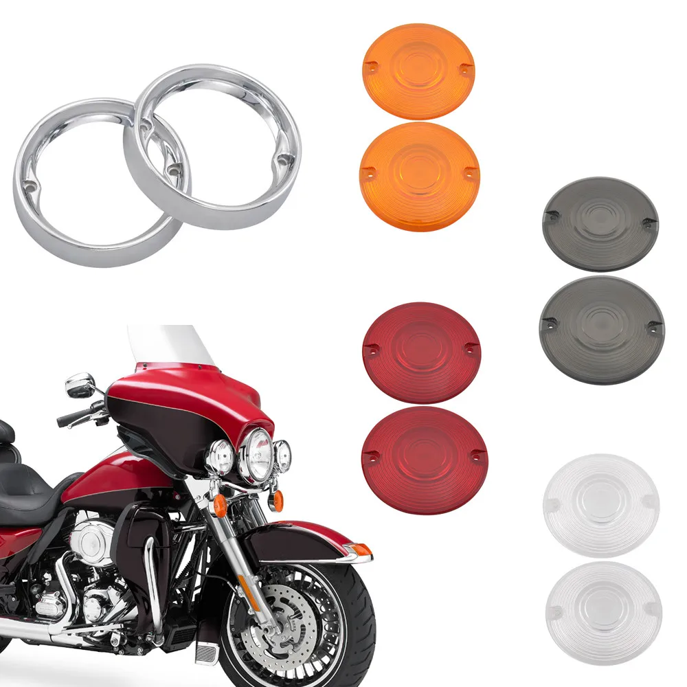 

Motorcycle Deep Dish Flat Turn Signal Light Trim Ring Bezels For Harley Electra Glide Road King 1986-2019 Turn Signal Lens