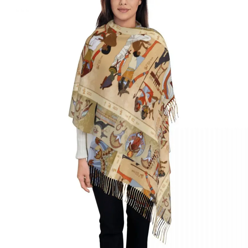 

Womens Tassel Scarf Ancient Egypt Egyptian Large Winter Fall Shawl Wrap Boho Tribal Gifts Cashmere Scarf