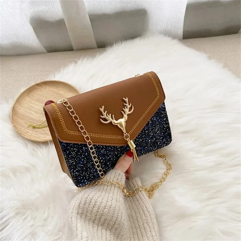New Women Shoulder Bag Deer Head Decoration Messenger Bags PU Leather Underarm Luxury Designer Chain Lady Small Square Handbag