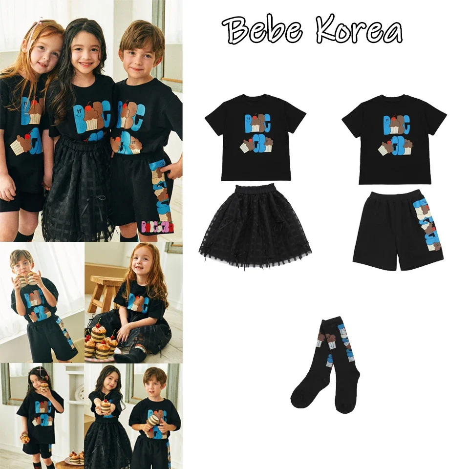 

New 2024 Bebe Spring Girls Dress Kids Summer Clothes Baby Girl Short Sets Korean Children Sport T Shirts Boys Cute Cotton Socks