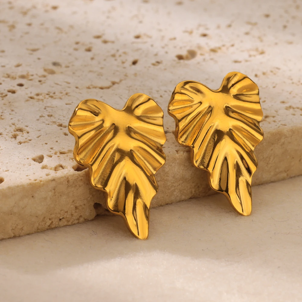 Gold Heart Shape Stud Earrings For Women