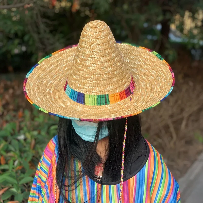 Straw Cowboy Hat Mexican Style Wide Brim Straw Hat Natural