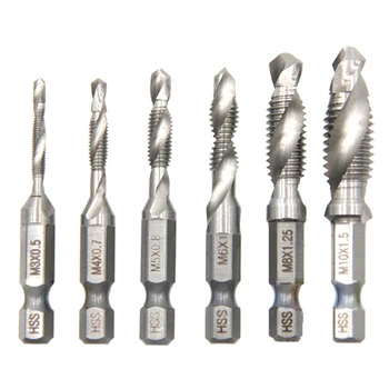 6pc Metric Composite Tap Natural Color Short Style Drilling and Tapping Integrated Machine Tap Hole Tapping and Chamfering Tool