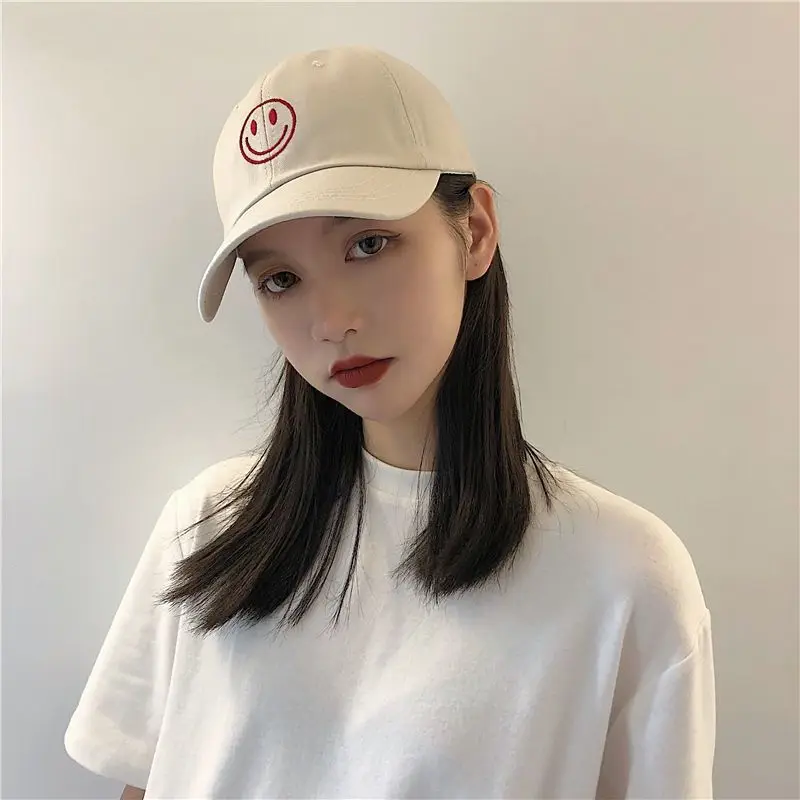 Sun Hats Ladies Baseball Caps 1pc Smile Face Baseball Cap Lettering Embroidery Cap Sunscreen Hat Light Weight Adjustable Hat for Daily Use