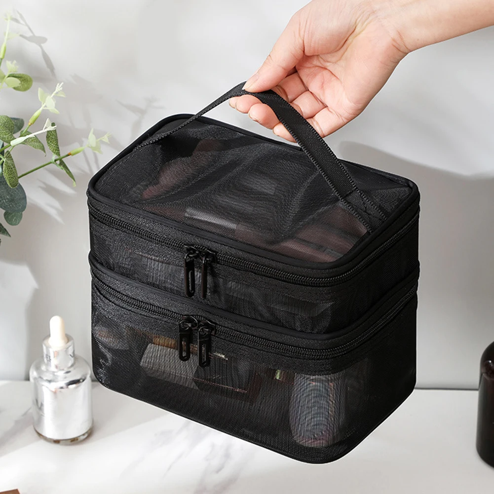 Makeup Bag Faux Leather - Double Zipper Large Cosmetic Bag Travel Toiletry  Pouch 
