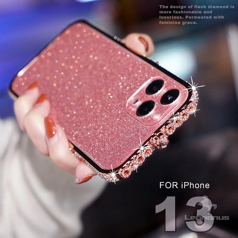 Rhinestone Glitter Case For Iphone 13 12 11 Pro Max X Xs Xr Frame Bumper Back Cover Camera Sticker Bling Girl Shockproof Cases Mobile Phone Cases Covers Aliexpress