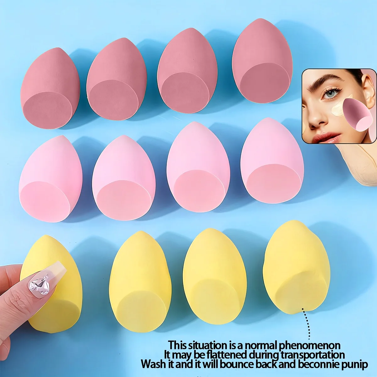 12-Pack Multicolor Medium Beauty Sponges for Flawless Makeup Application, Non-Latex