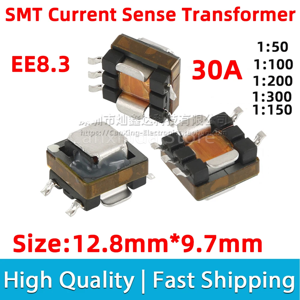 Transformador do sensor do sentido da corrente elevada, sensor da precisão, SMD, tipo, SMT, 30A, relação dos giros 1:50, 1:150, 1:200, 1:300, 5 PCes