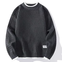Men's Autumn Winter Knitted Sweater round Neck Loose Warm Solid Color Base Layer Top Coat Casual Fashion Outerwear