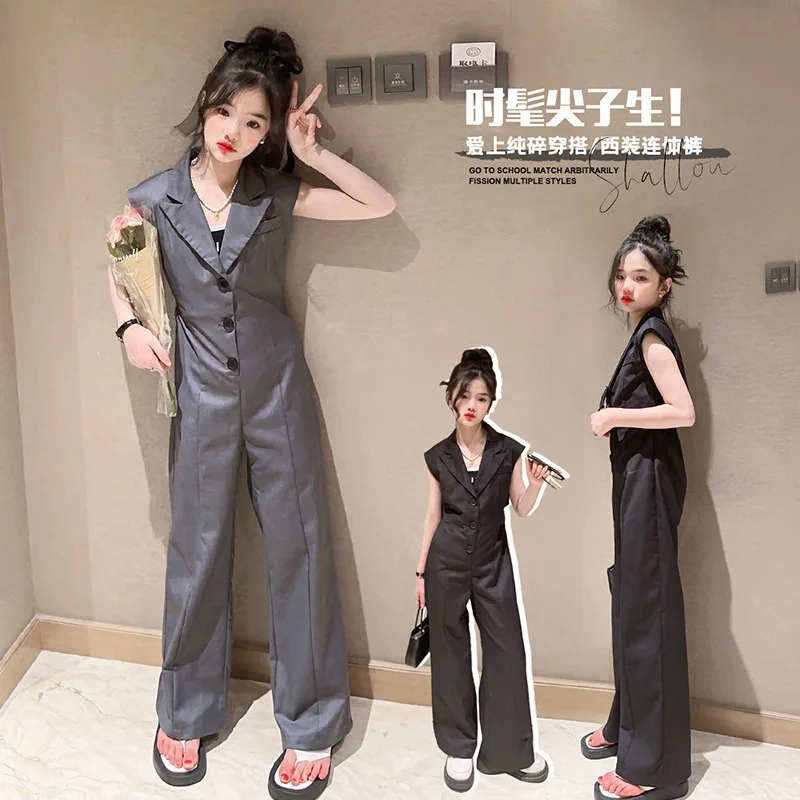 

Teenage Girls Overalls summer Buttons Jumpsuits 2023 Streetwear Girls Outfits 10 12 13 14 children wide leg jumpsuit pant