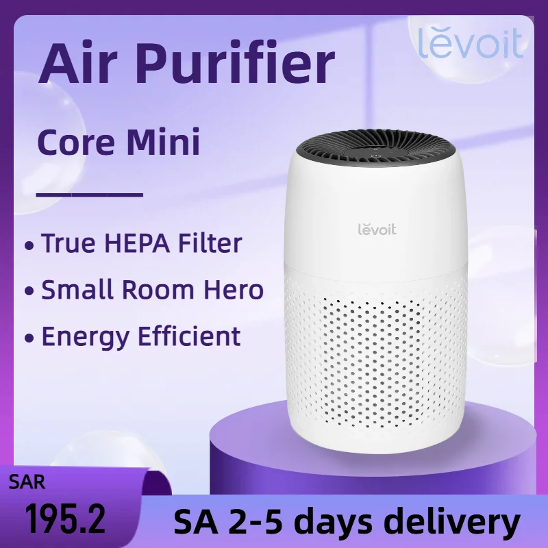 منقي الهواء Levoit مع الفلتر (Air Purifier with Filter) - 3 في 1 للمكتب وغرفة النوم، يزيل الدخان والغبار (Dust Filter) وروائح الحيوانات الأليفة. يتميز بفلتر HEPA (Air Purifier HEPA Filter)، أبيض، هادئ، موديل Core Mini.