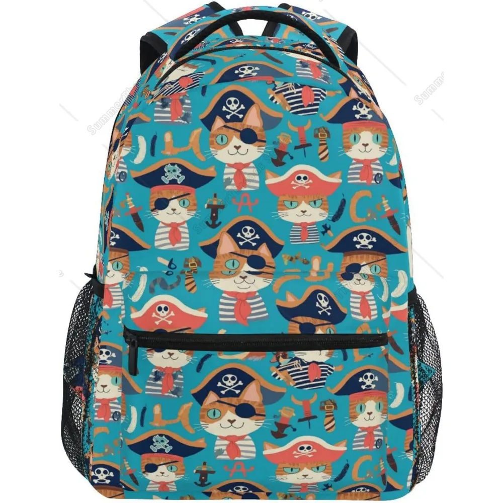 Pirate Cat Ship Backpack Bookbags Daypack Kids Girls Boys Anchor Backpacks Laptop Bags School Purse Travel Sports Water 1