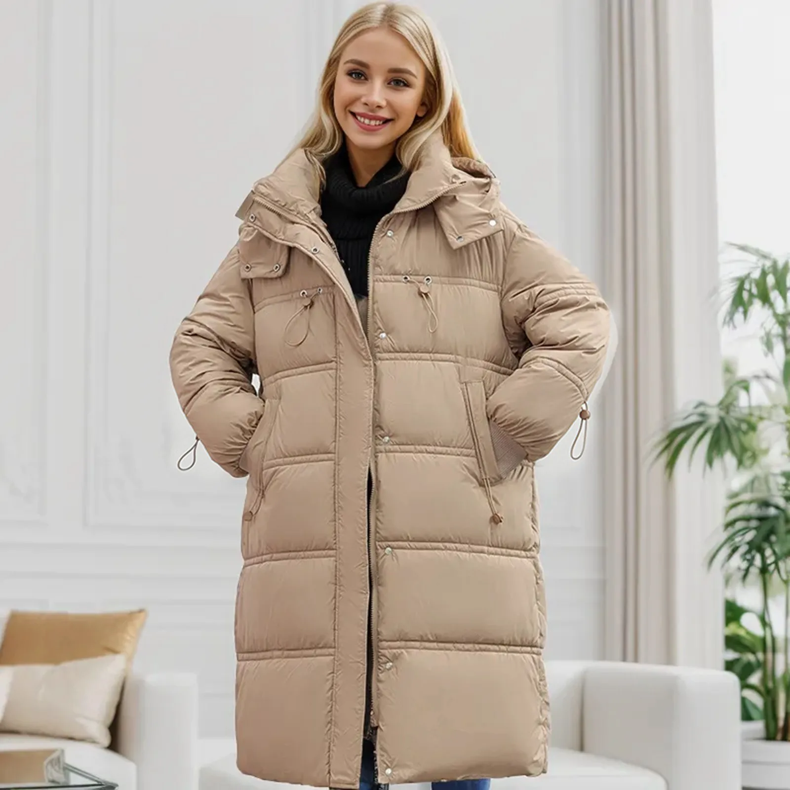 

Padded Casual Windproof Hooded Jacket Female Long Down Coats Elegant Down-Cotton Outwear Warm Korean Thick Women Winter Parkas