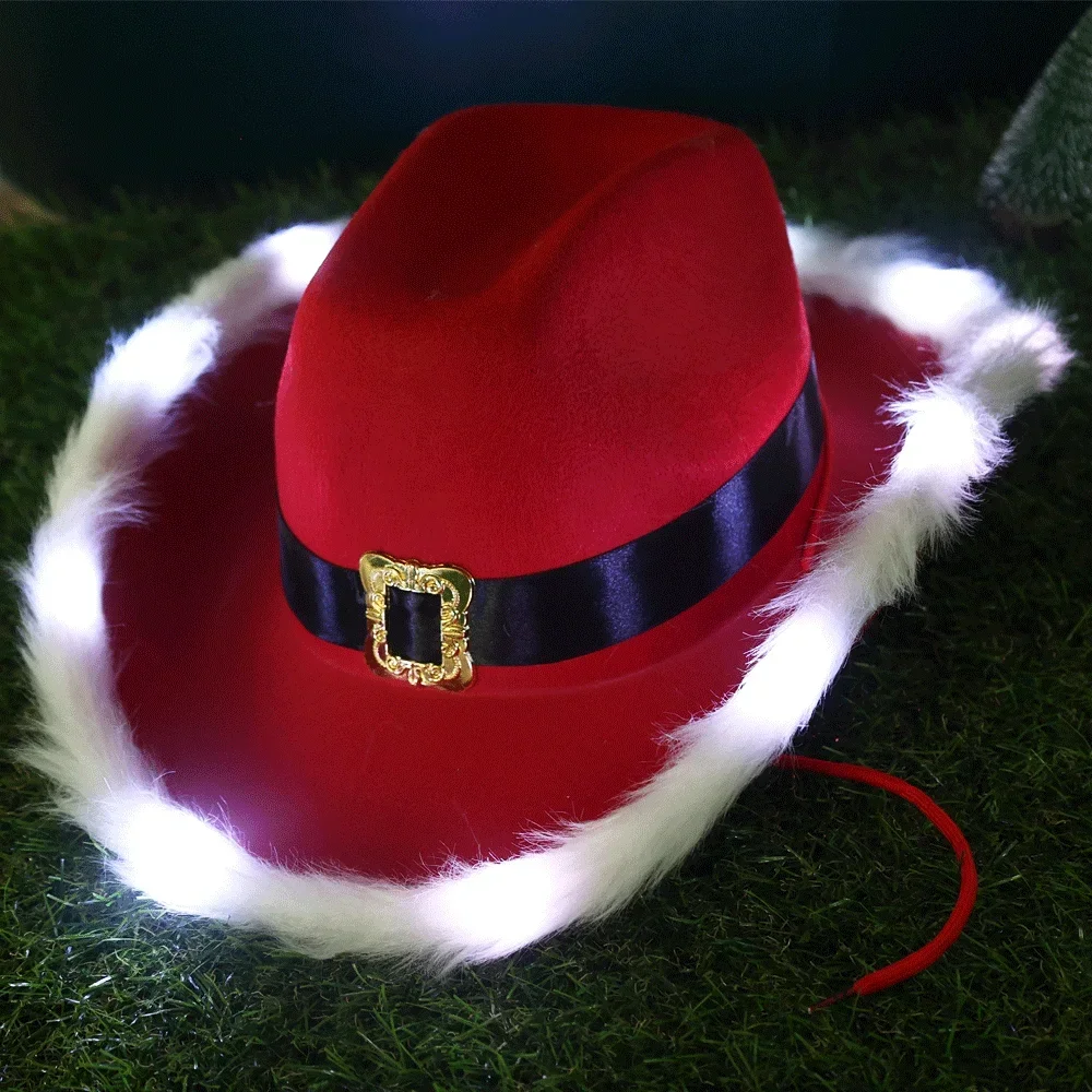 Chapeau De Cowboy Shoous Pour Hommes Et Femmes, Chapeaux En Feutre Rouge Occidental, Chapeau De Cow-girl à Large Bord, Chapeau De Jazz, Fête Du Père Noël, Mode De Noël  15
