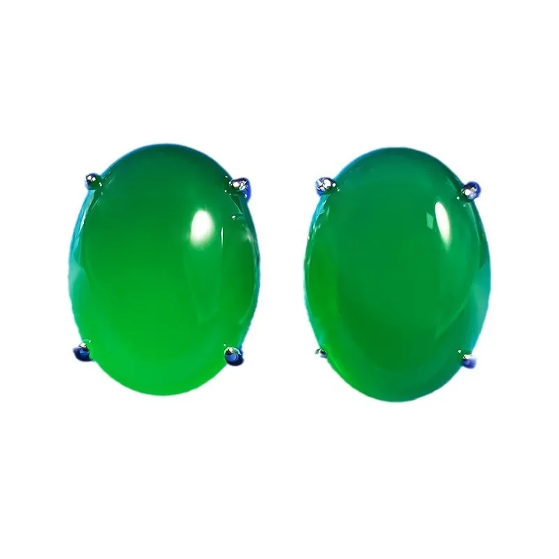 

Spring Qiaoer 100% 925 Sterling Silver Oval Cut 12*16mm Jade Stud Earrings for Women Fine Engagement Wedding Party Jewelry Gifts