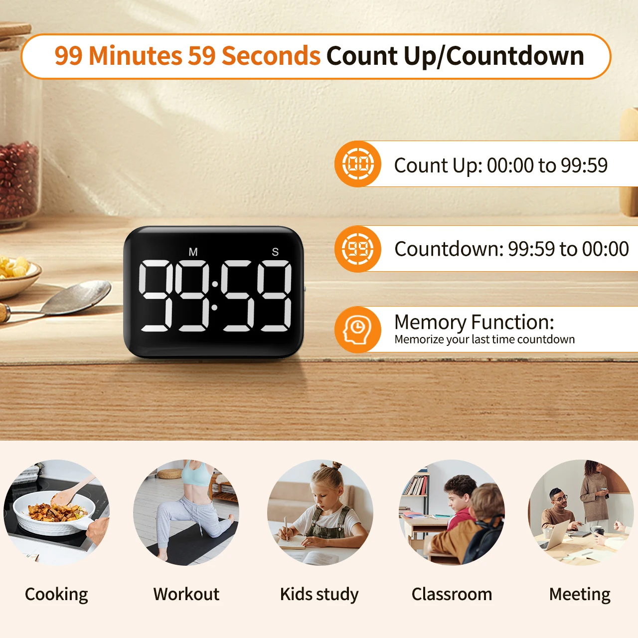 Description Picture 6 of itemCountdown Magnetic Kitchen Timer For Cooking with Count Up Large Display Magnetic Kitchen Timer for Cooking Classroom Office